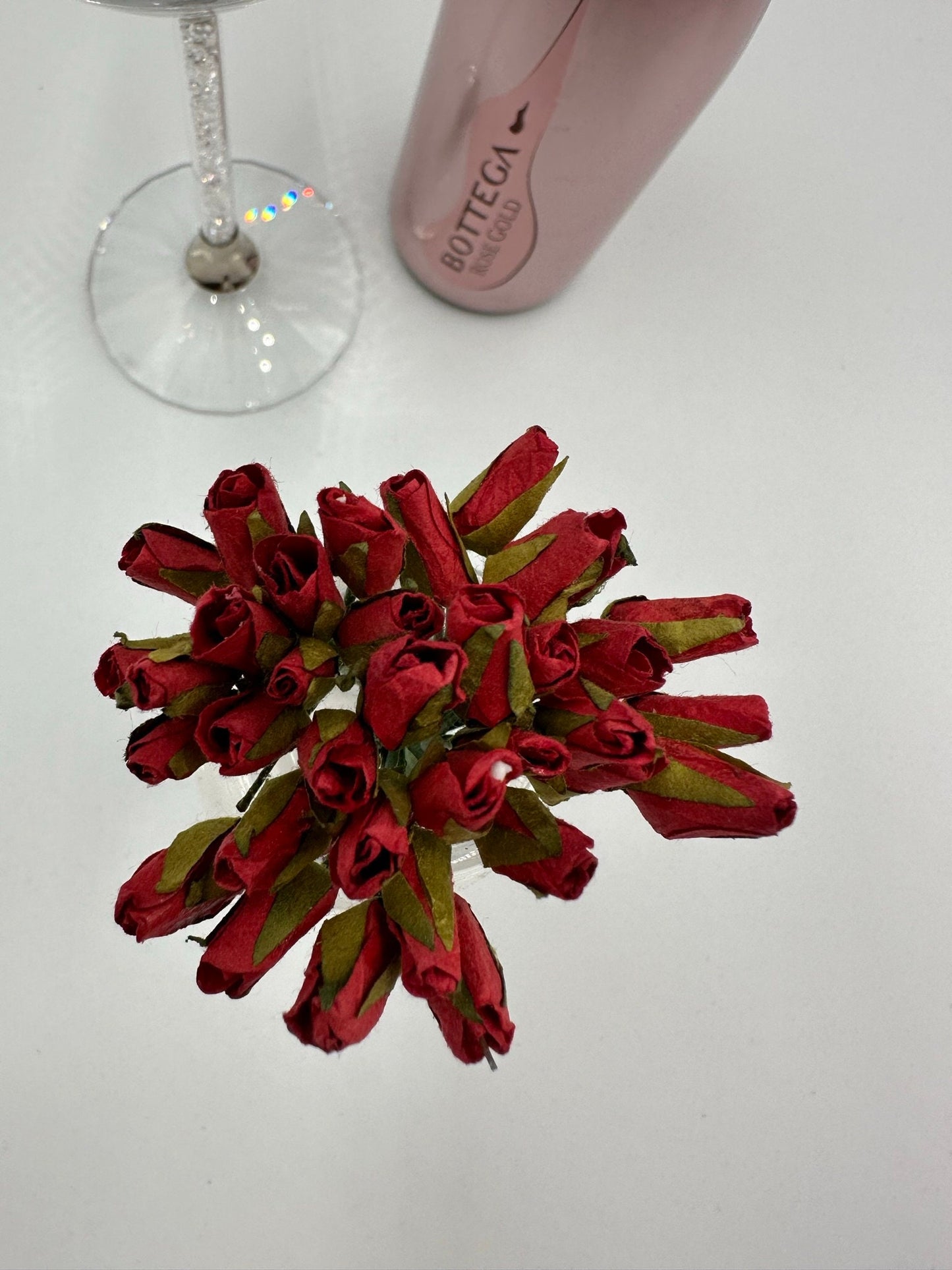 Paper red rose bud flowers wired crafting wedding stationery (x12)