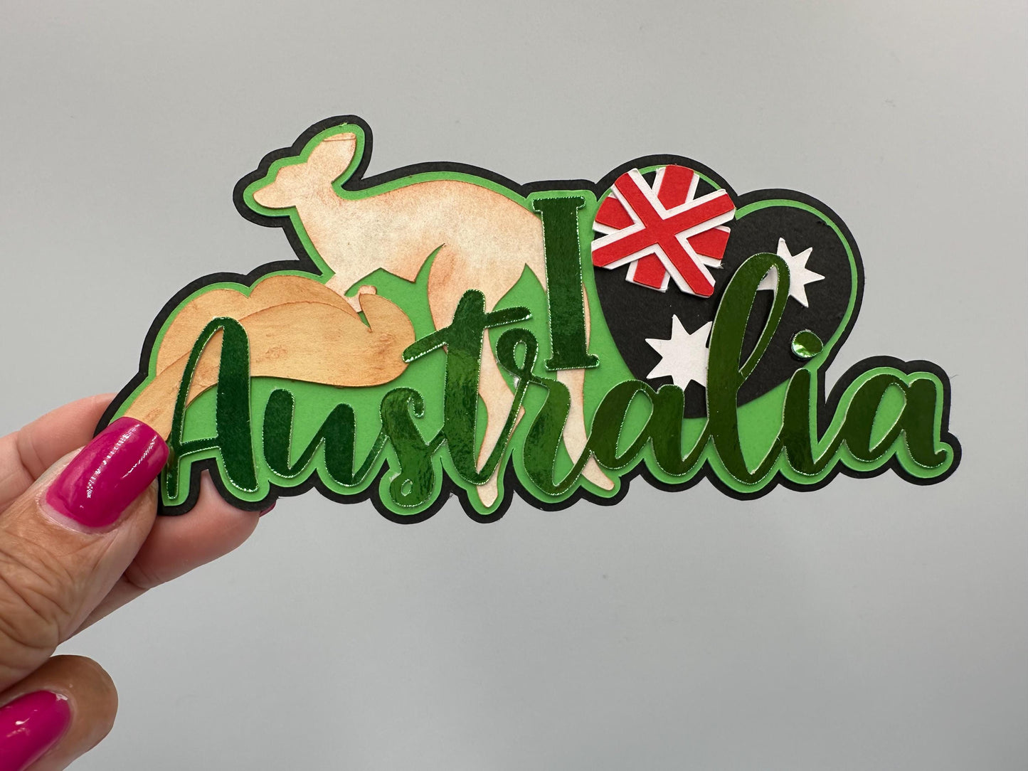Australia scrapbook photo album embellishment decoration title paper piercing Handmade kangaroo