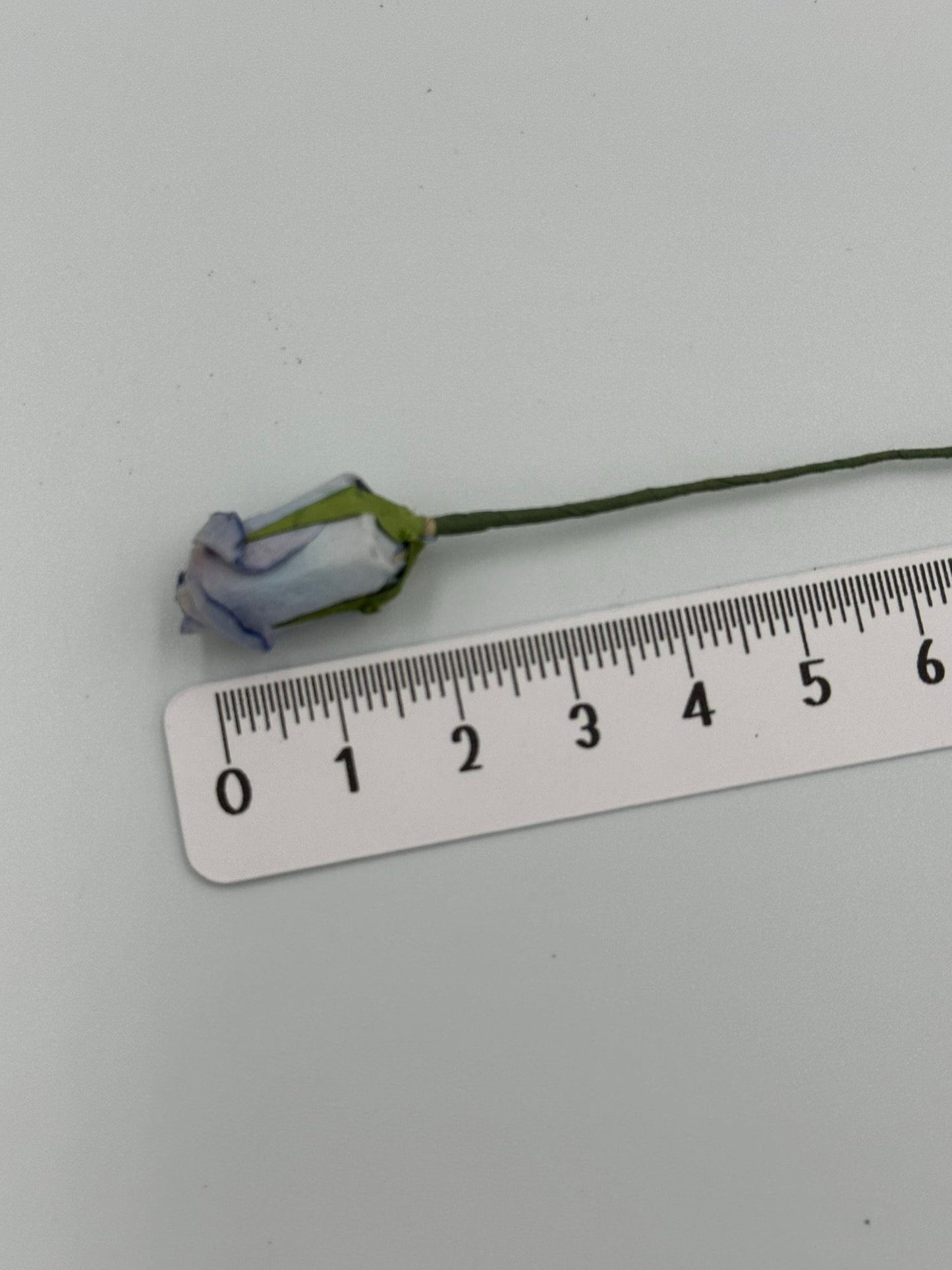 Roses flowers (12 per bunch) Paper pale blue rose bud with leaves posy wired crafting wedding stationery scrapbook