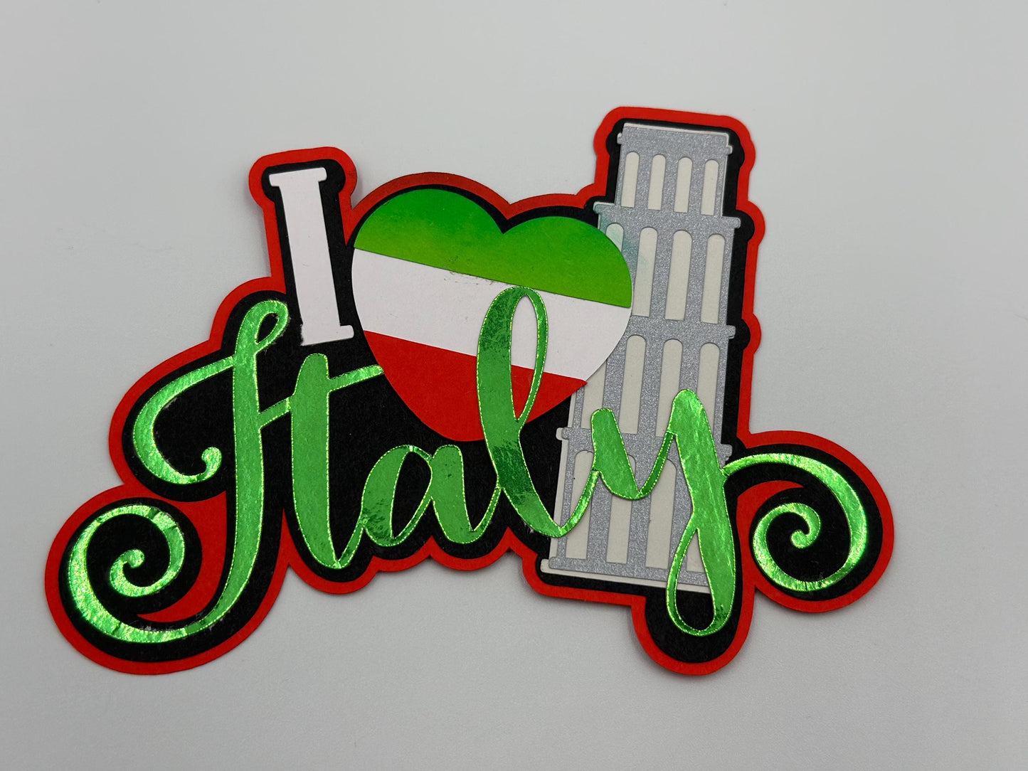 Italy scrapbook embellishment decoration - title - paper piercing - photo album - Handmade - Leaning Tower of Pisa