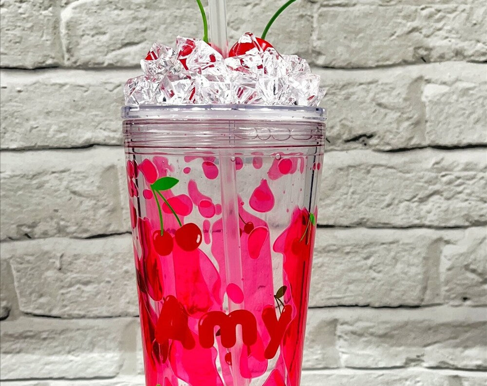 Cherries Cherry Snowglobe Walled Tumbler - Personalised - Custom - 24 oz - ice topped - lava effect