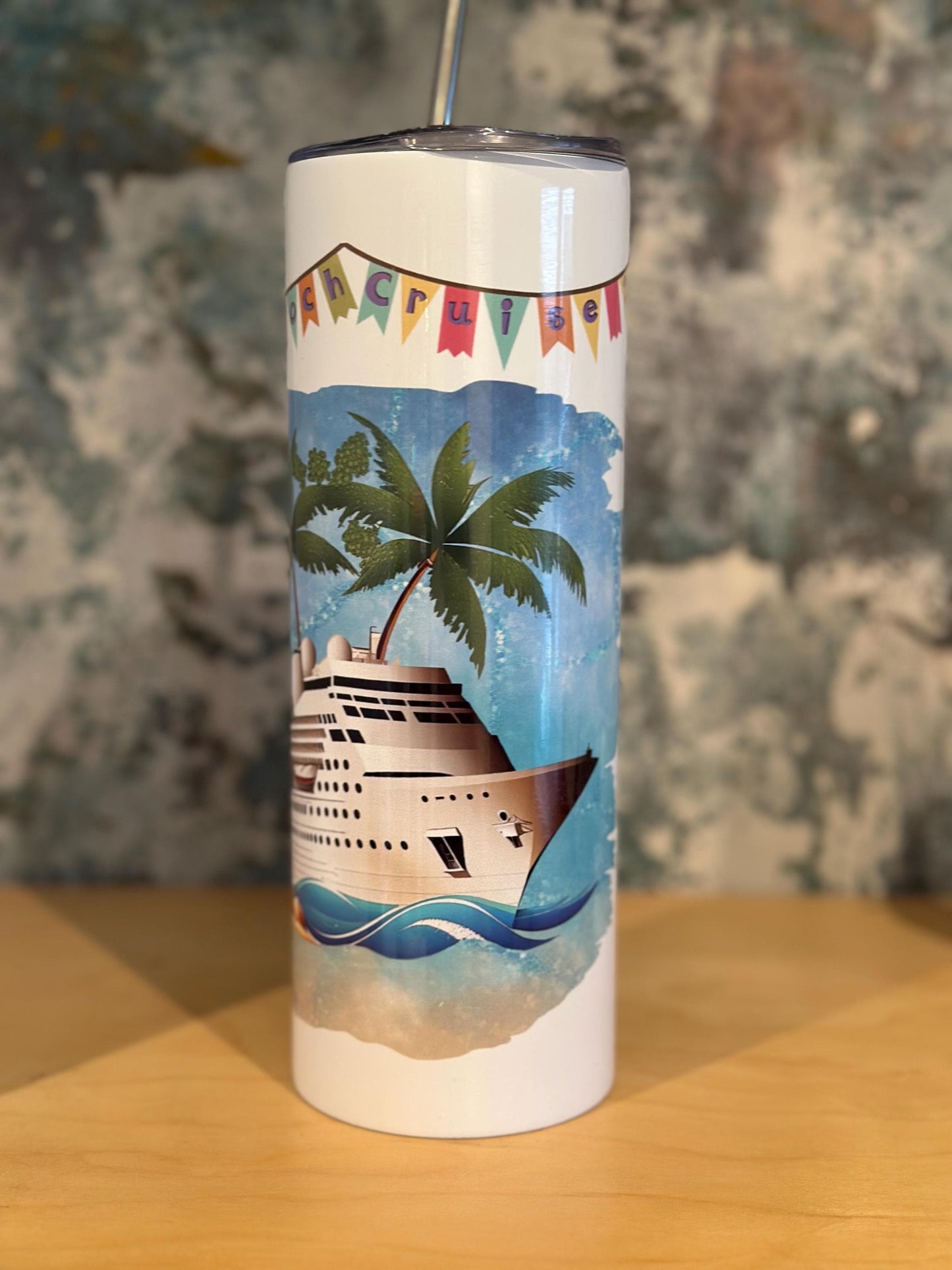 Personalised Caribbean Cruise Mediterranean World Fjord metal skinny 20oz tumbler cup  personalised customised MSC P&O Royal Caribbean NCL