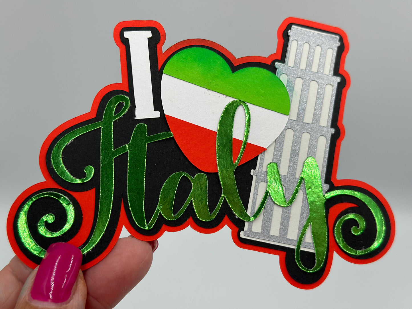 Italy scrapbook embellishment decoration - title - paper piercing - photo album - Handmade - Leaning Tower of Pisa