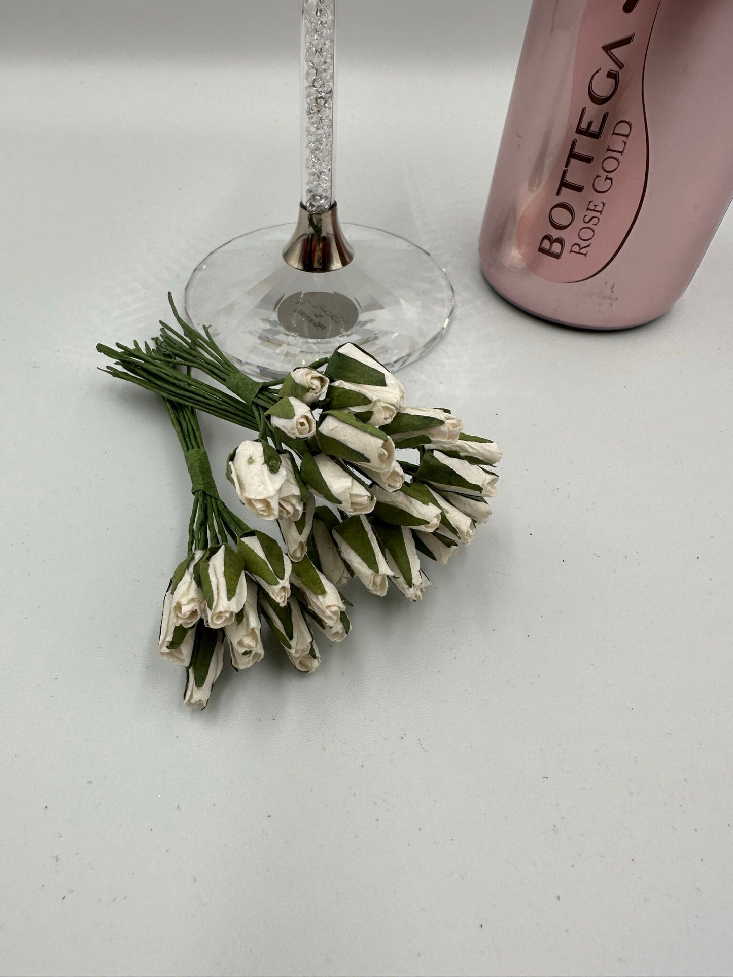 White Paper Rose flowers posy (12 buds per posy) bud wired crafting wedding stationery scrapbook (x12)