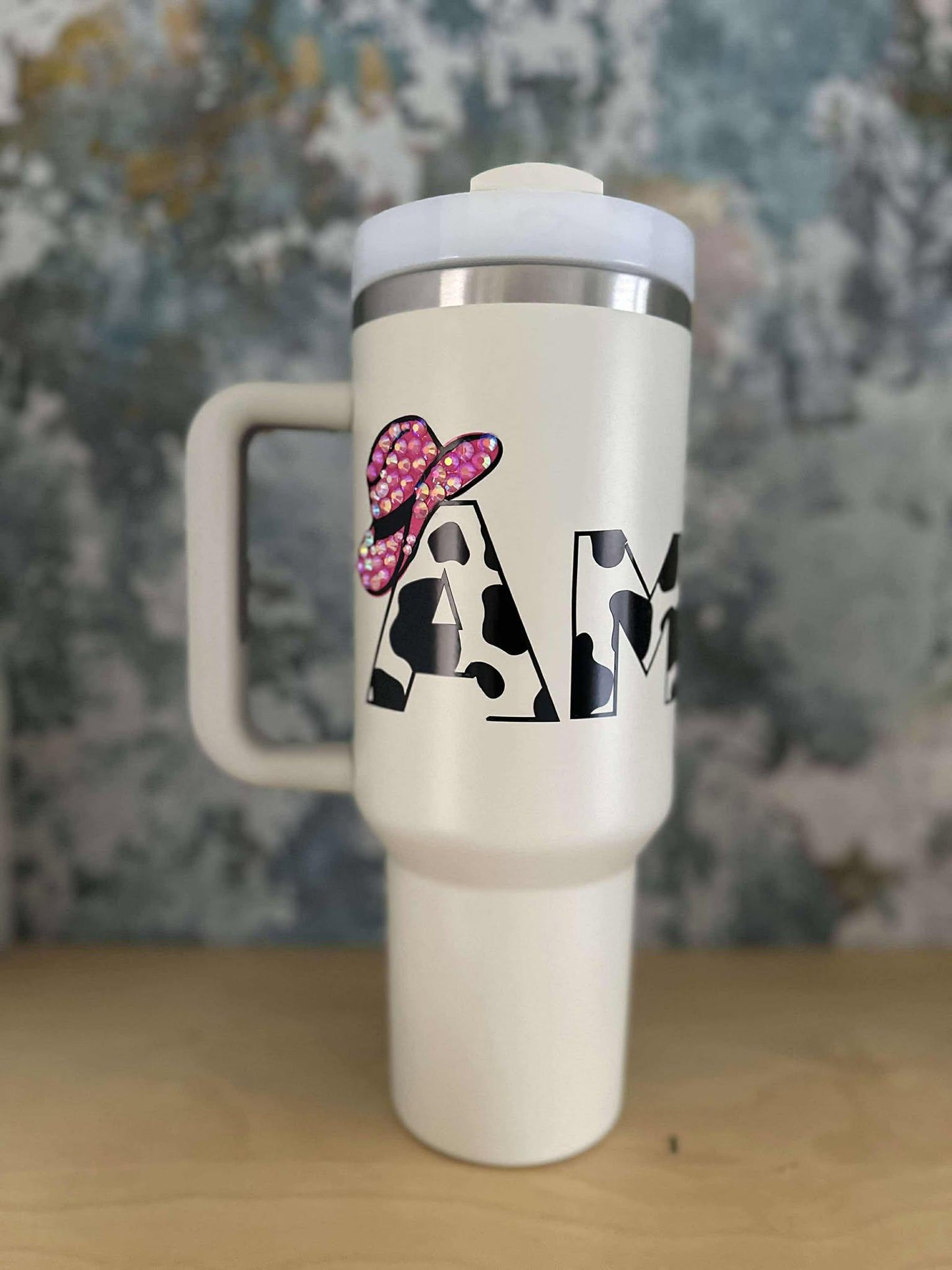 40 oz tumbler - insulated - rhinestoned - personalised - cowboy hat and boot - custom - Mum