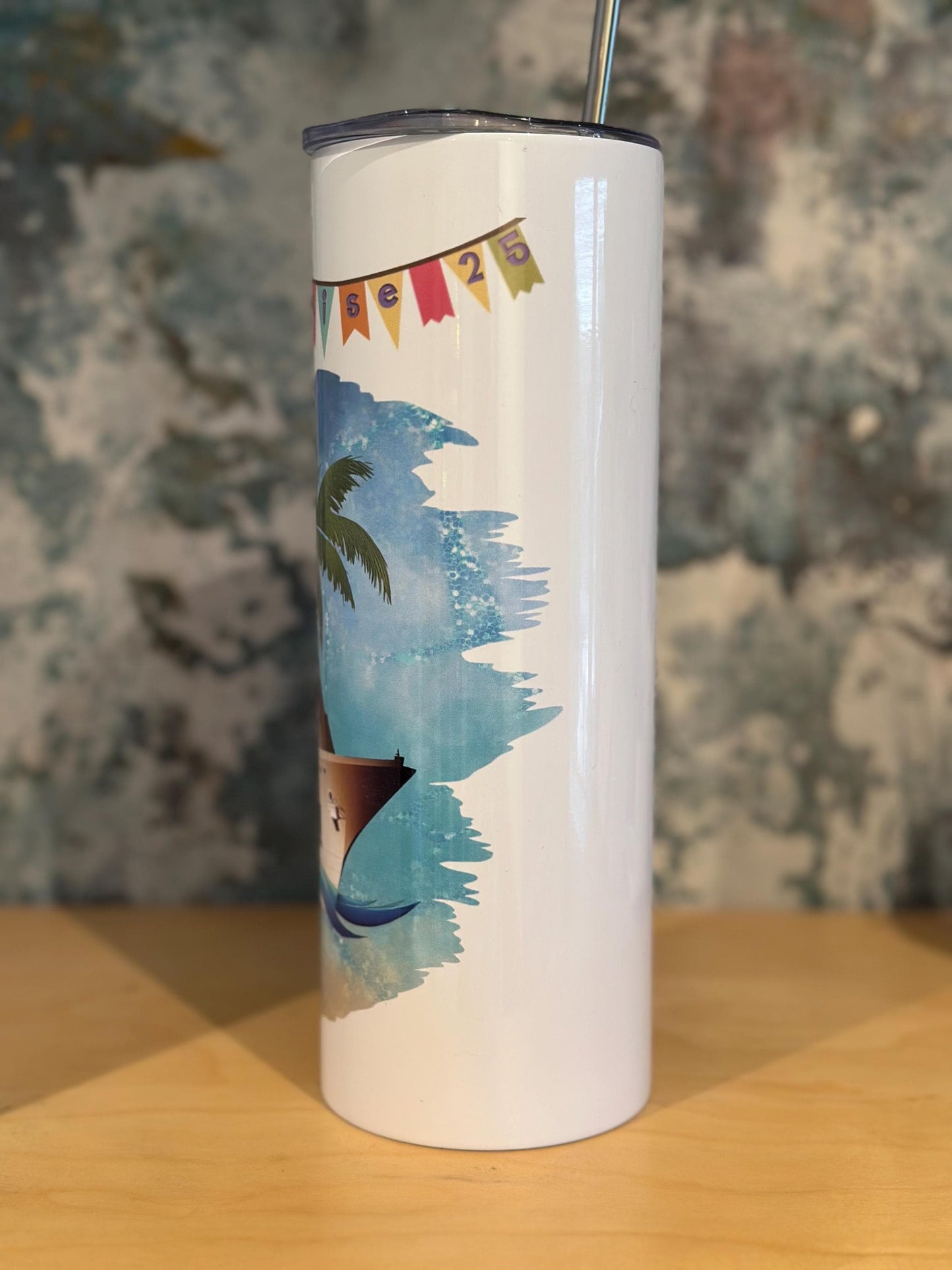 Personalised Caribbean Cruise Mediterranean World Fjord metal skinny 20oz tumbler cup  personalised customised MSC P&O Royal Caribbean NCL