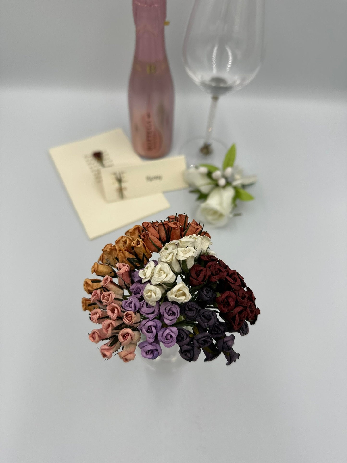 Paper red rose bud flowers wired crafting wedding stationery (x12)