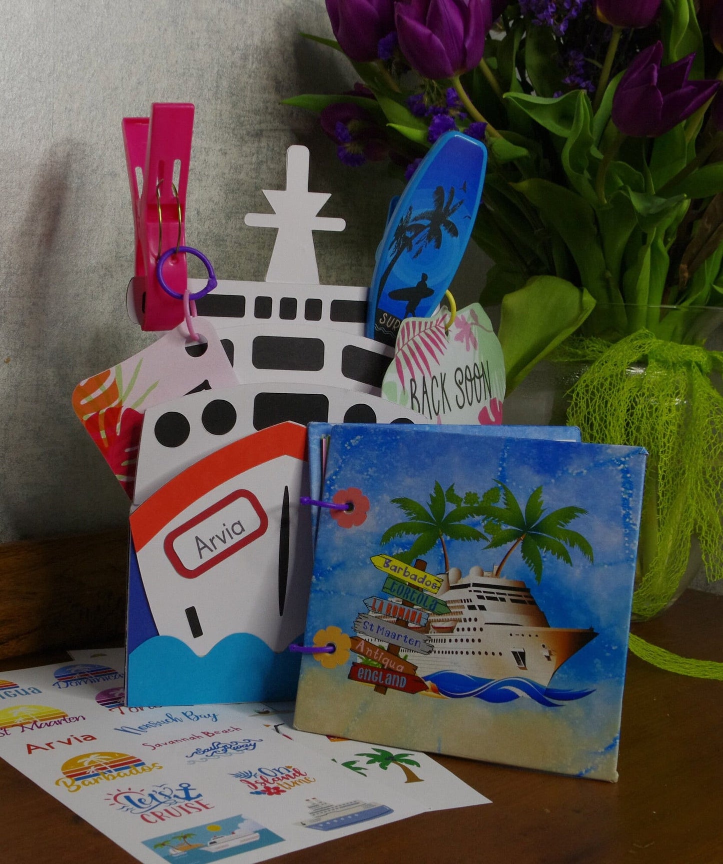 Cruise gift set cruise boat card cruise scrapbook album ship itinerary stickers ship sunbed signs P&O Arvia