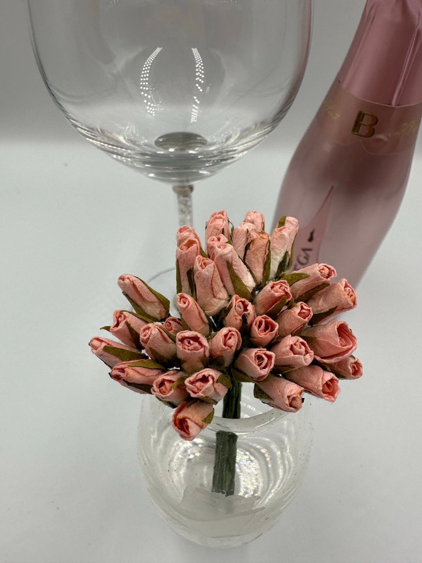 Paper rose buds flowers wired crafting wedding stationery scrapbook (x12)