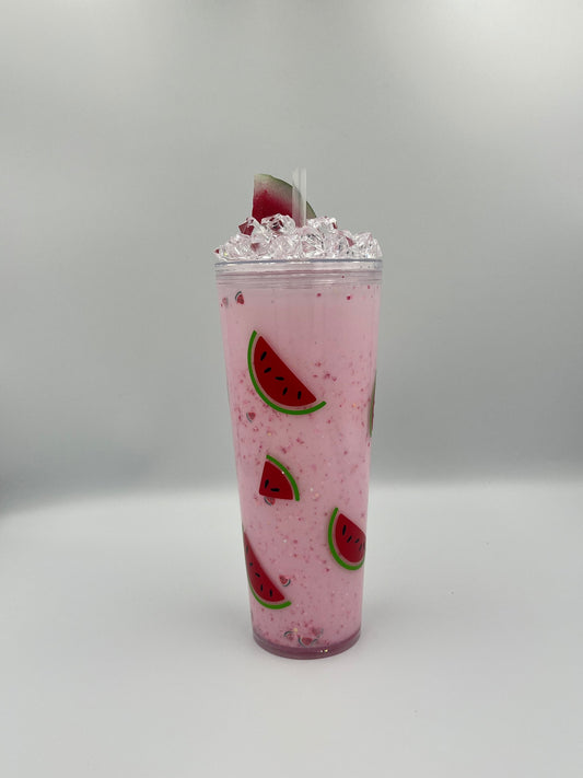 Watermelon Snowglobe Walled Tumbler Cup - Personalised - Custom - 24 oz - ice topped - lava effect filling with watermelon shapes