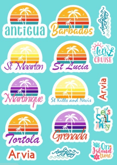 3 Sheets of Personalised Cruise Holiday Vacation Stickers - Royal Caribbean - P&O - MSC - NCL - Mediterranean - Ship - Boat
