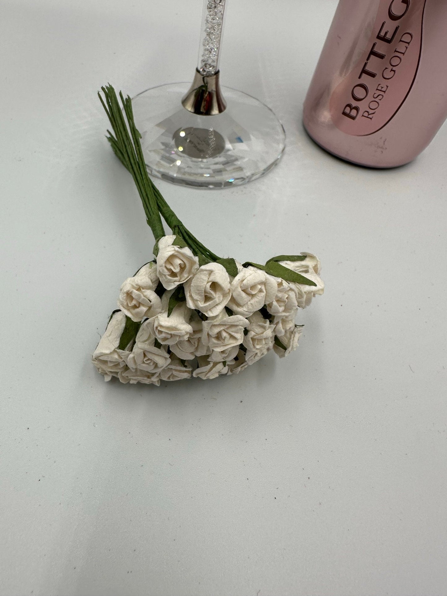 White Paper Rose flowers posy (12 buds per posy) bud wired crafting wedding stationery scrapbook (x12)