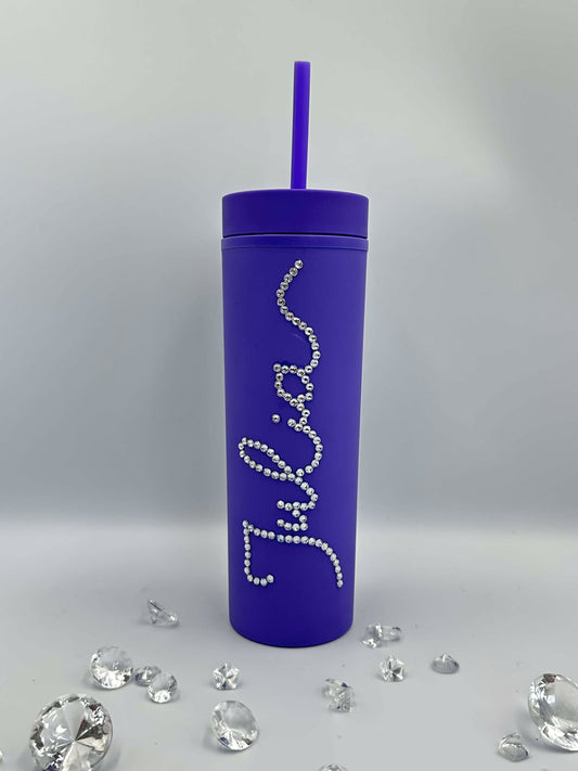 Skinny Tumbler - personalised - crystal - diamante - 16 oz to order