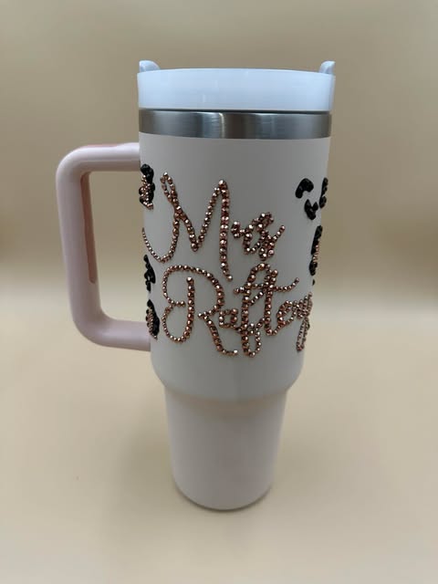 40 oz tumbler - insulated - rhinestoned - personalised - leopard print - custom