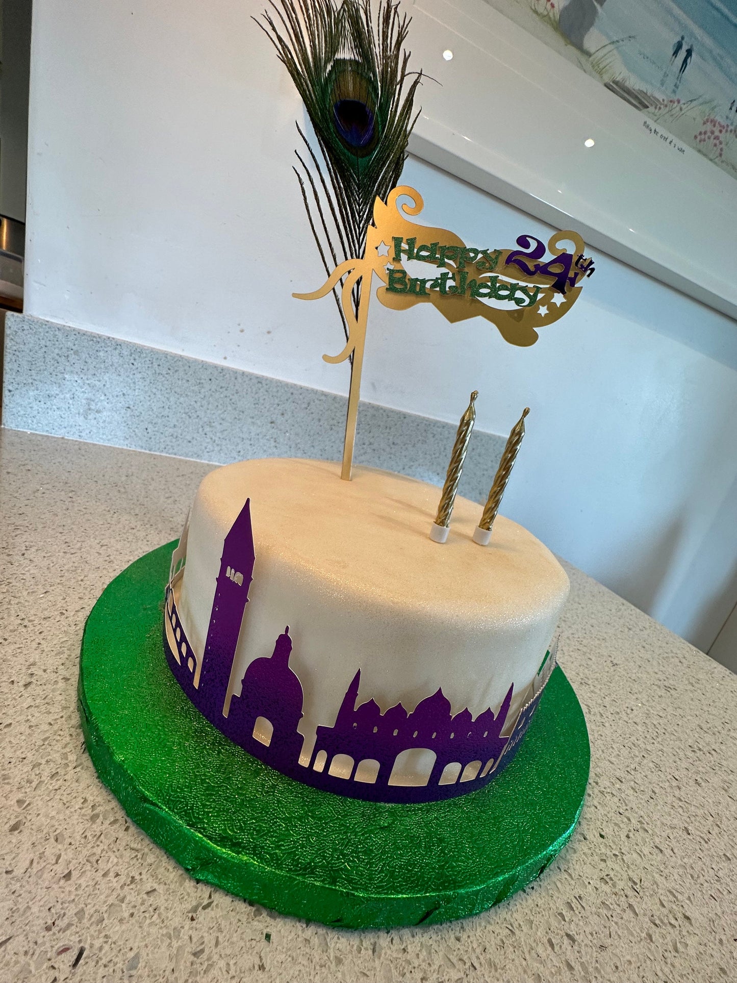 Custom Personalised Cake Topper Masked Ball Venice with peacock feather