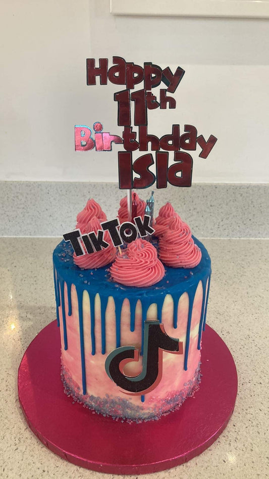 Custom Personalised Cake Topper and Tik Tok themed graphic
