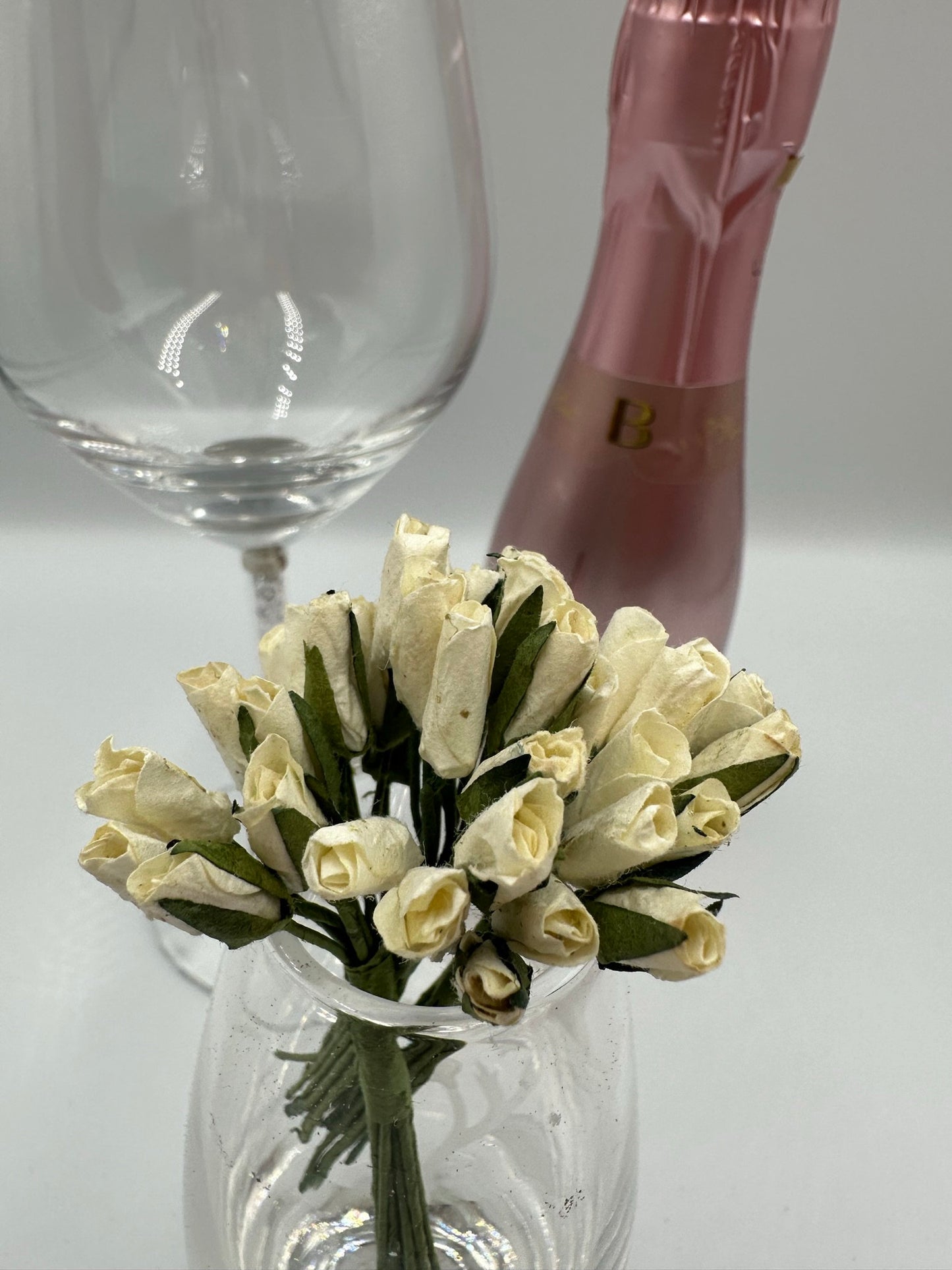 Paper ivory rose bud flowers wired crafting wedding stationery scrapbook (x12)