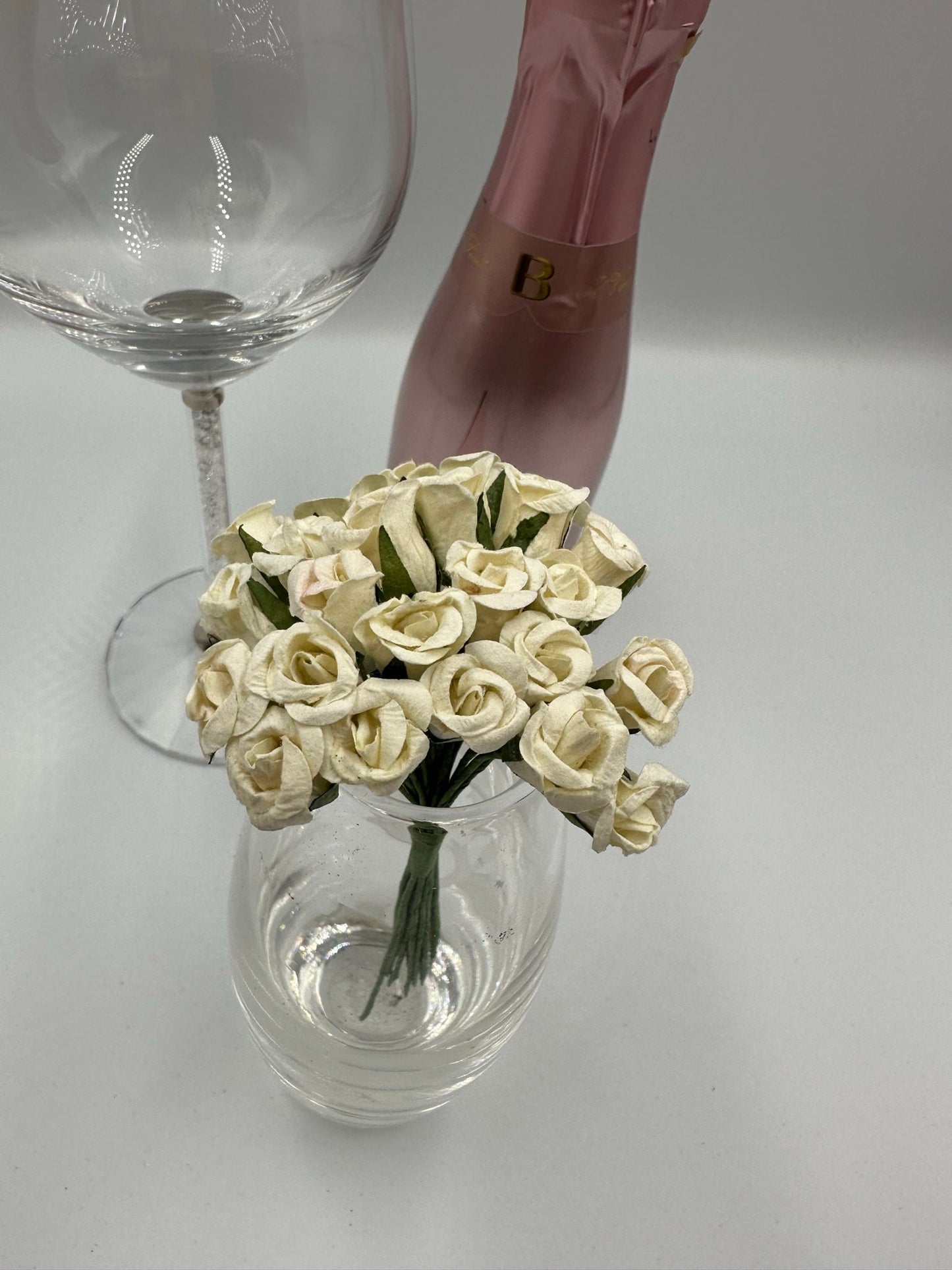 Paper ivory rose bud flowers wired crafting wedding stationery scrapbook (x12)