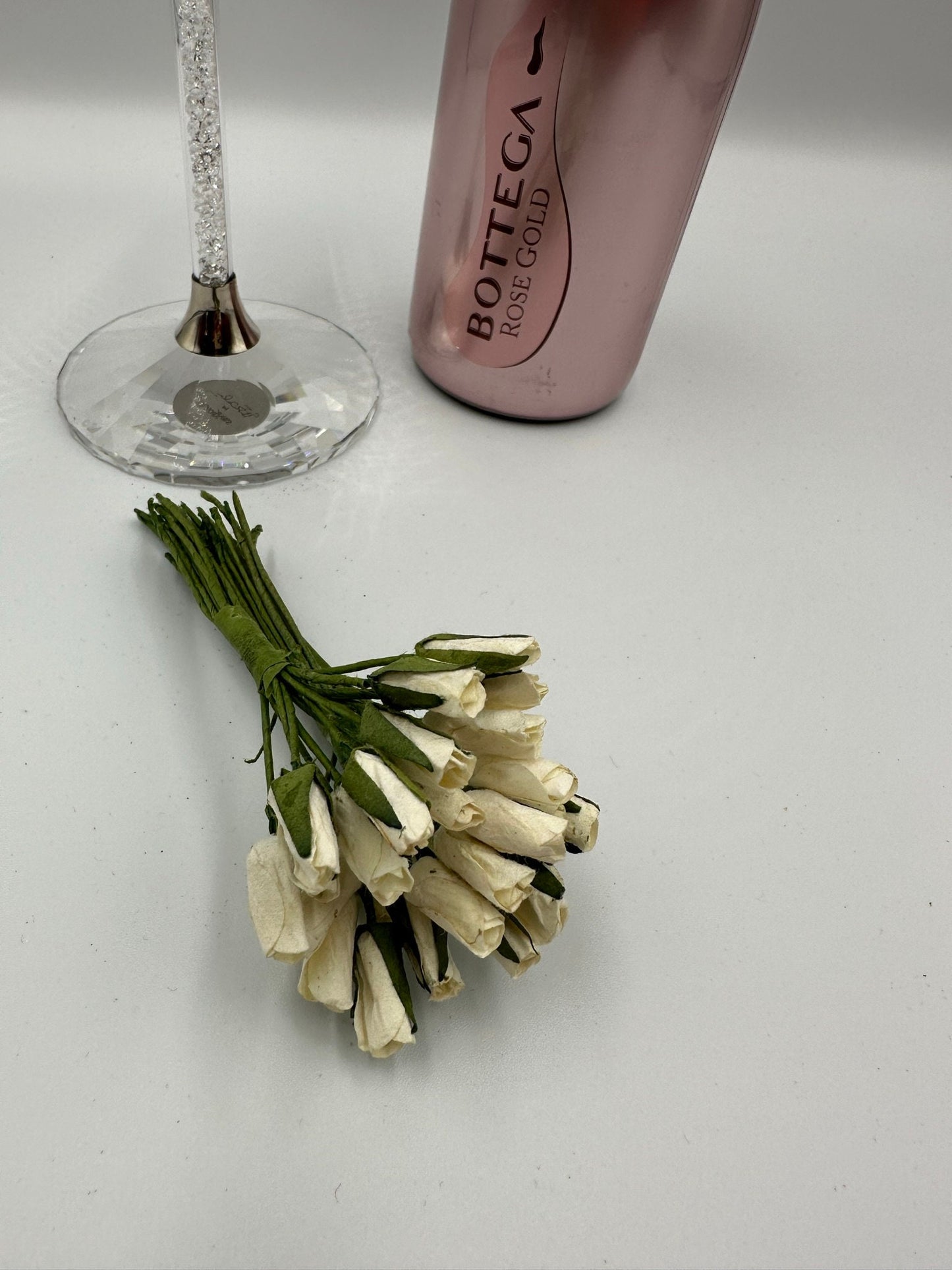 Paper ivory rose bud flowers wired crafting wedding stationery scrapbook (x12)