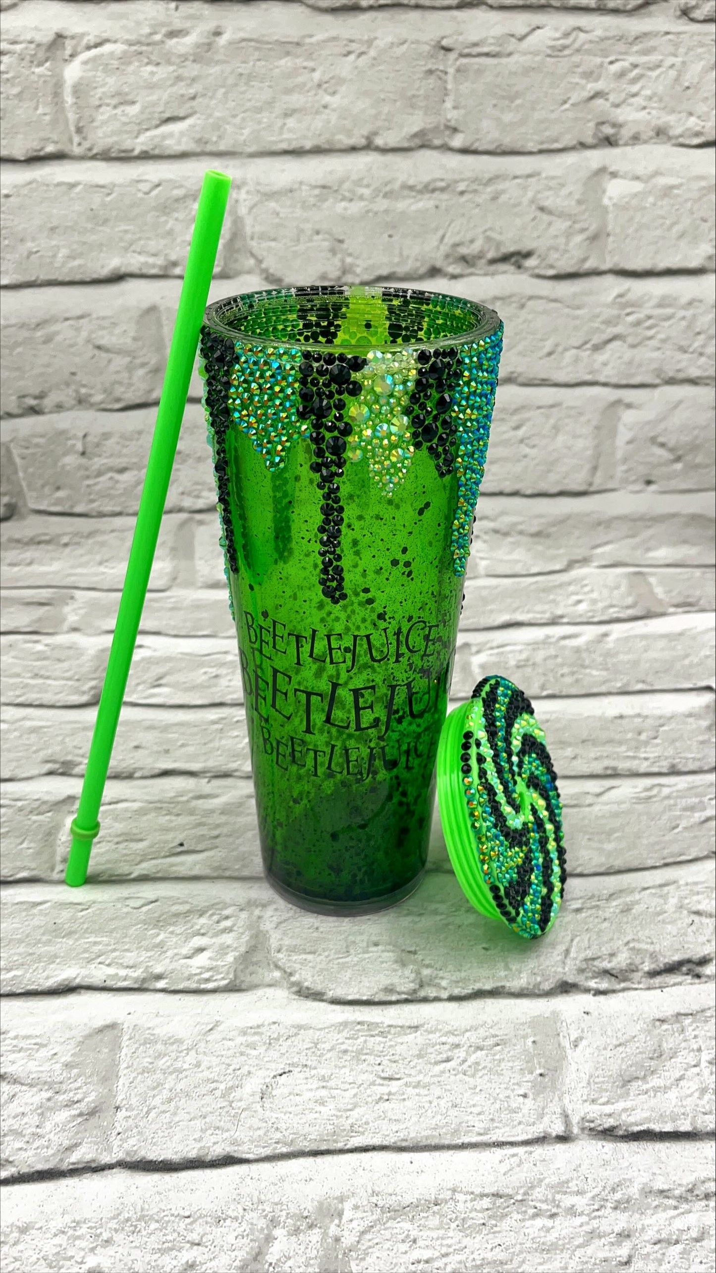 Film themed snowglobe walled tumbler cup - Personalised - Custom - 24 oz - rhinestone lid and drips