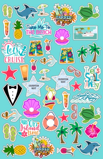 3 Sheets of Personalised Cruise Holiday Vacation Stickers - Royal Caribbean - P&O - MSC - NCL - Mediterranean - Ship - Boat
