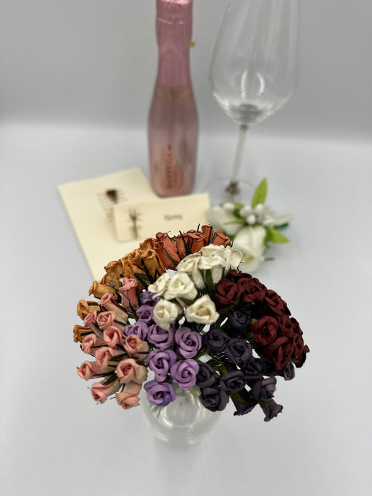 Paper rose buds flowers wired crafting wedding stationery scrapbook (x12)