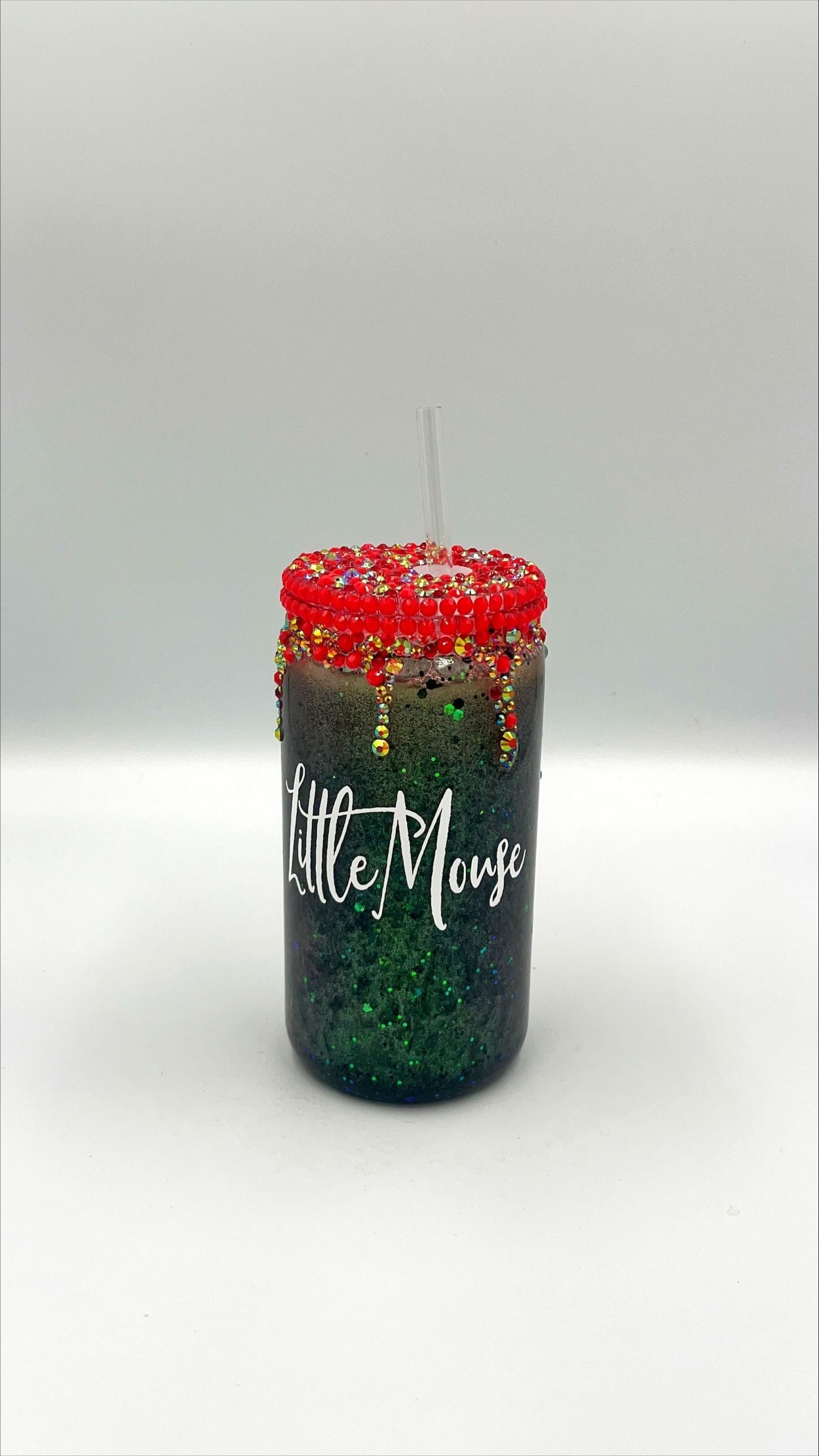 Dark Romance snowglobe walled tumbler cup can - 12 oz - rhinestone lid and drips