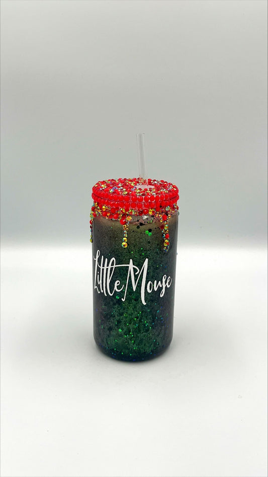 Dark Romance snowglobe walled tumbler cup can - 12 oz - rhinestone lid and drips