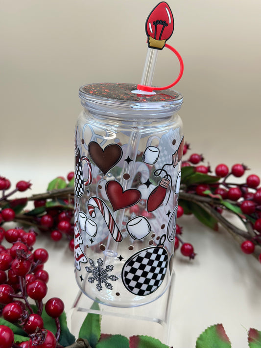 Xmas lights and Christmas drink Acrylic can - glitter - Christmas - Holiday - Design your own cup