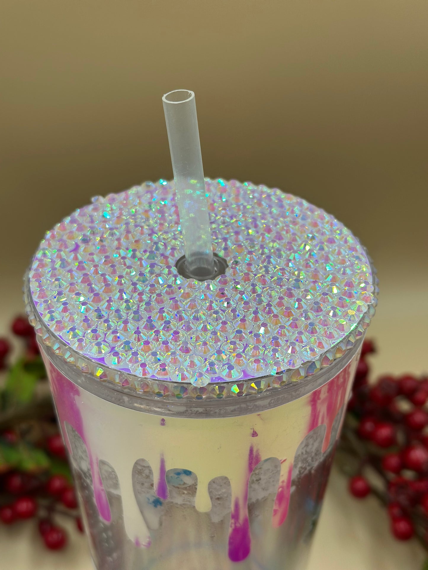 This Princess needs her caffeine - mock cream topping - glitter snowglobe walled tumbler cup - tiara crown - 24 oz rhinestone lid and drips