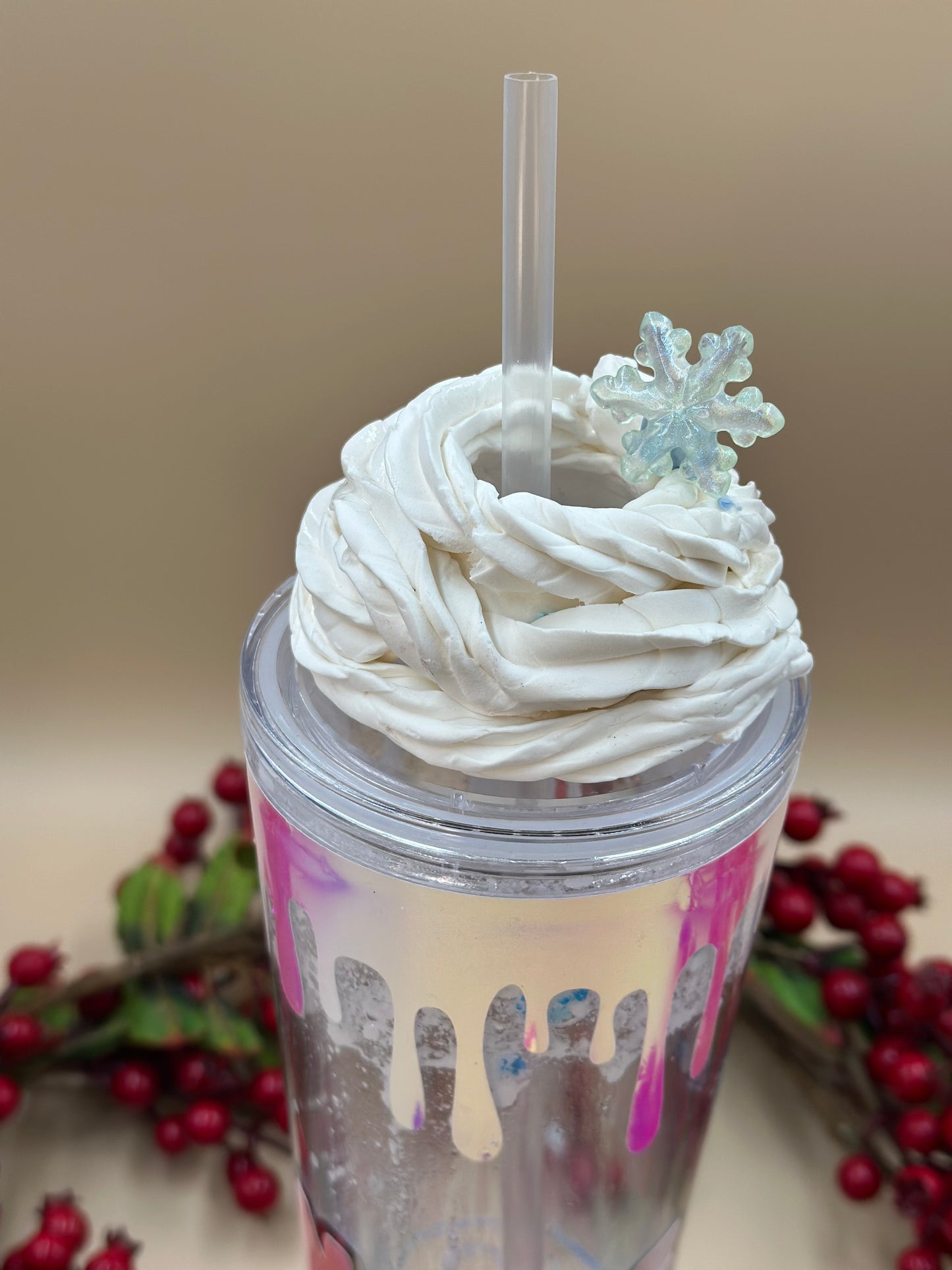 Xmas snowglobe tumbler acrylic 24 oz - ice snowflake - rhinestone - glitter - Christmas - Holiday - Design your own cup