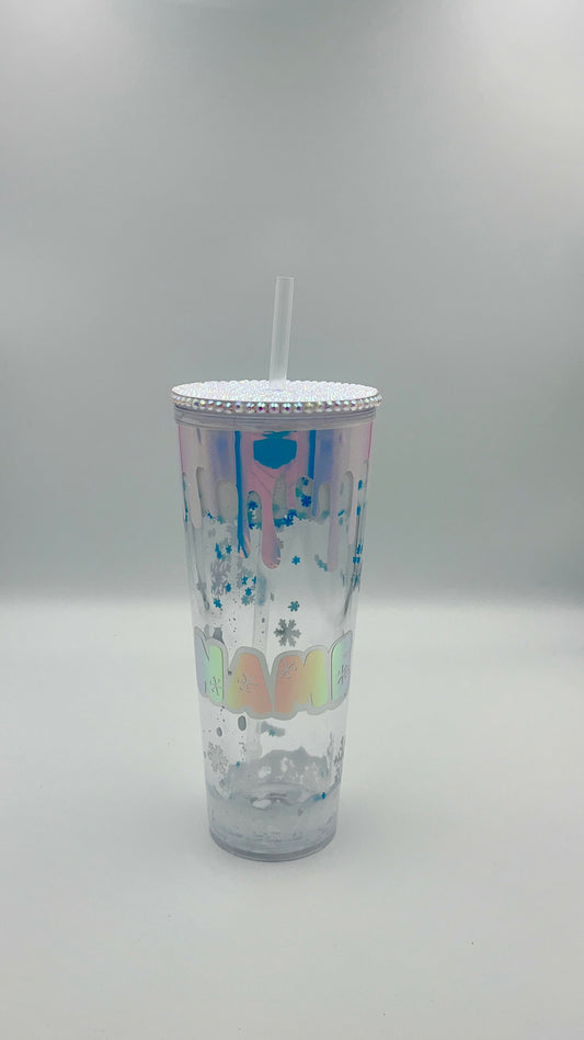 Xmas snowglobe tumbler acrylic 24 oz - ice snowflake - rhinestone - glitter - Christmas - Holiday - Design your own cup