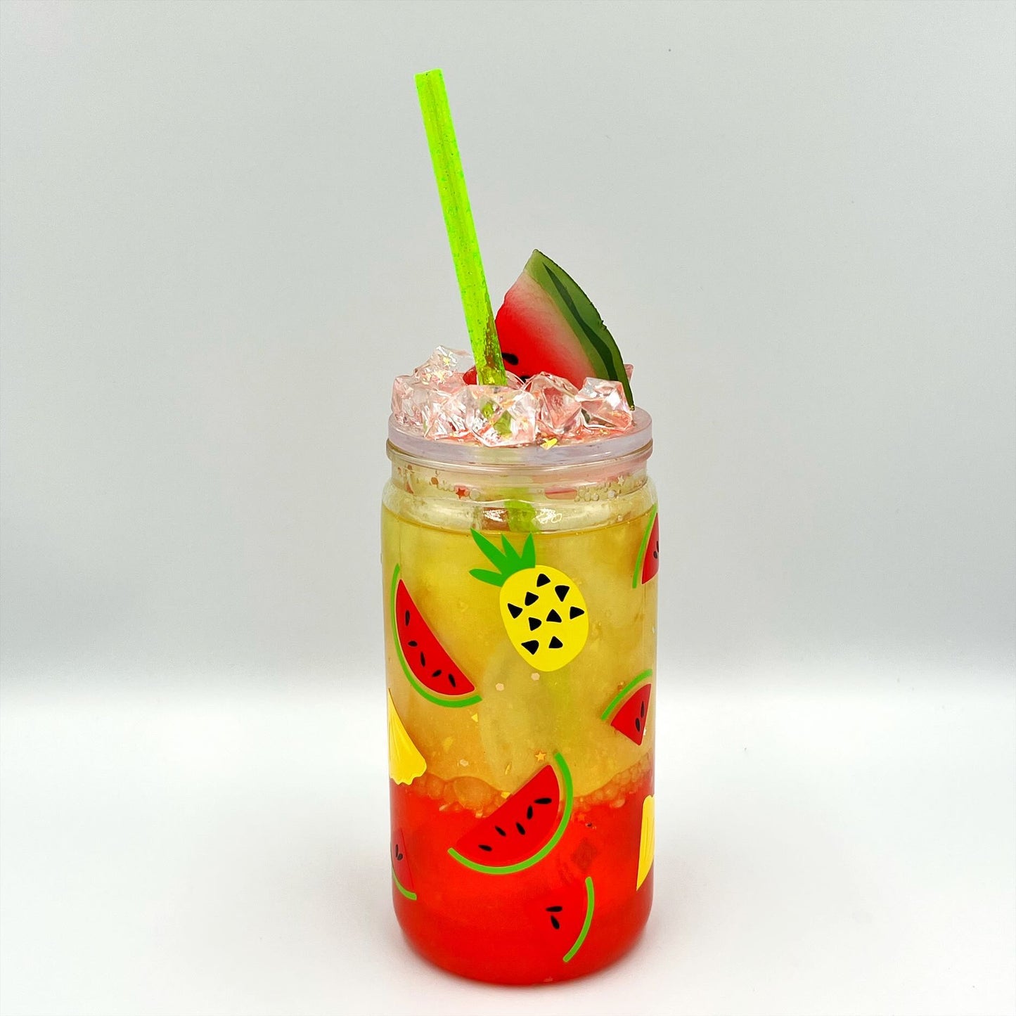 Watermelon Pineapple Snowglobe Walled Tumbler Cup - Personalised - Custom - 12 oz - ice topped - lava effect filling