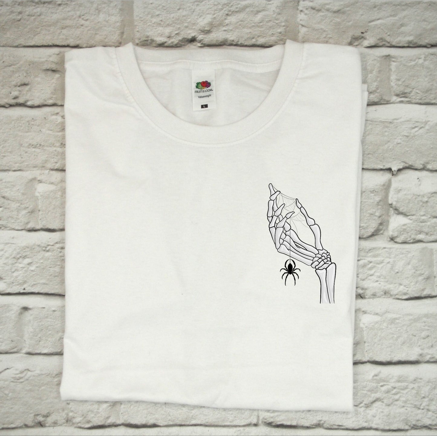 Halloween T Shirt - Skeleton hand and spider web
