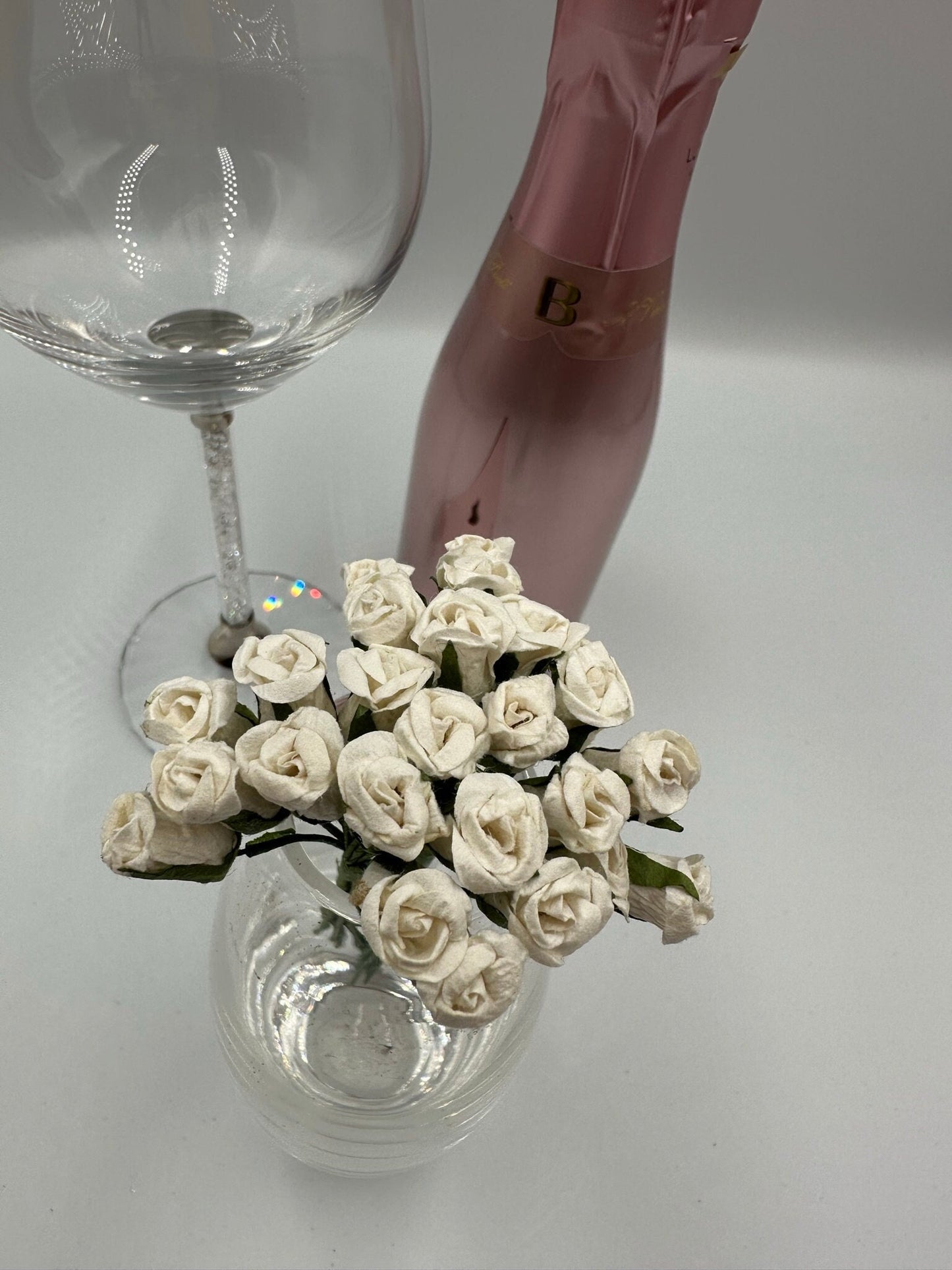 White Paper Rose flowers posy (12 buds per posy) bud wired crafting wedding stationery scrapbook (x12)