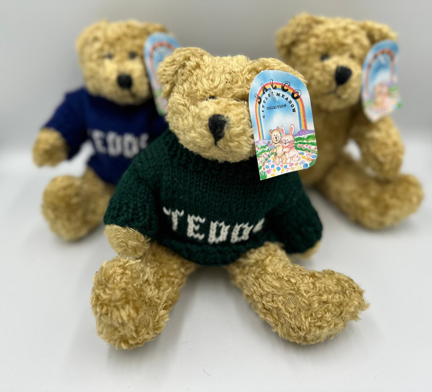 Vintage (in original packaging) Teddy Bear Salco Harlow curly jointed with knitted jumper