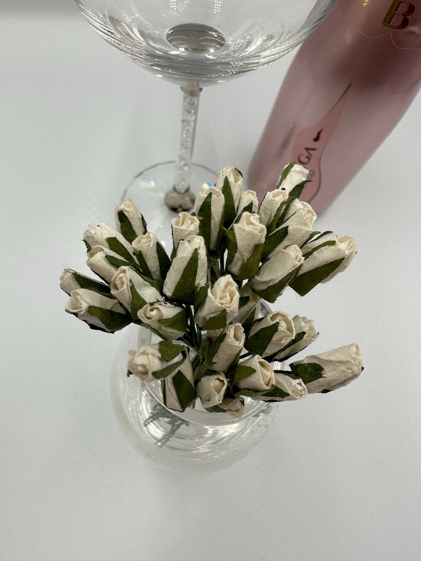 White Paper Rose flowers posy (12 buds per posy) bud wired crafting wedding stationery scrapbook (x12)