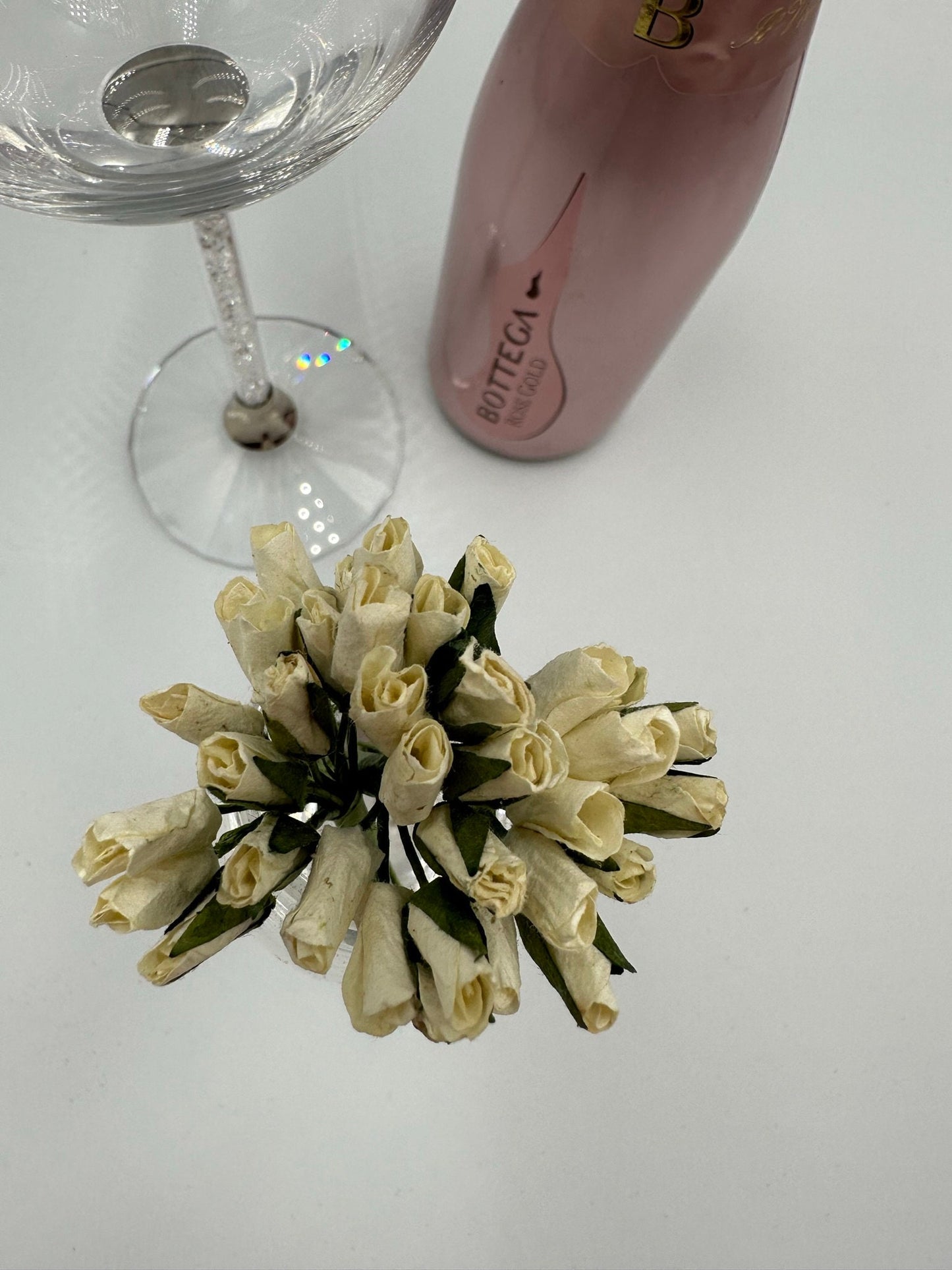 Paper ivory rose bud flowers wired crafting wedding stationery scrapbook (x12)