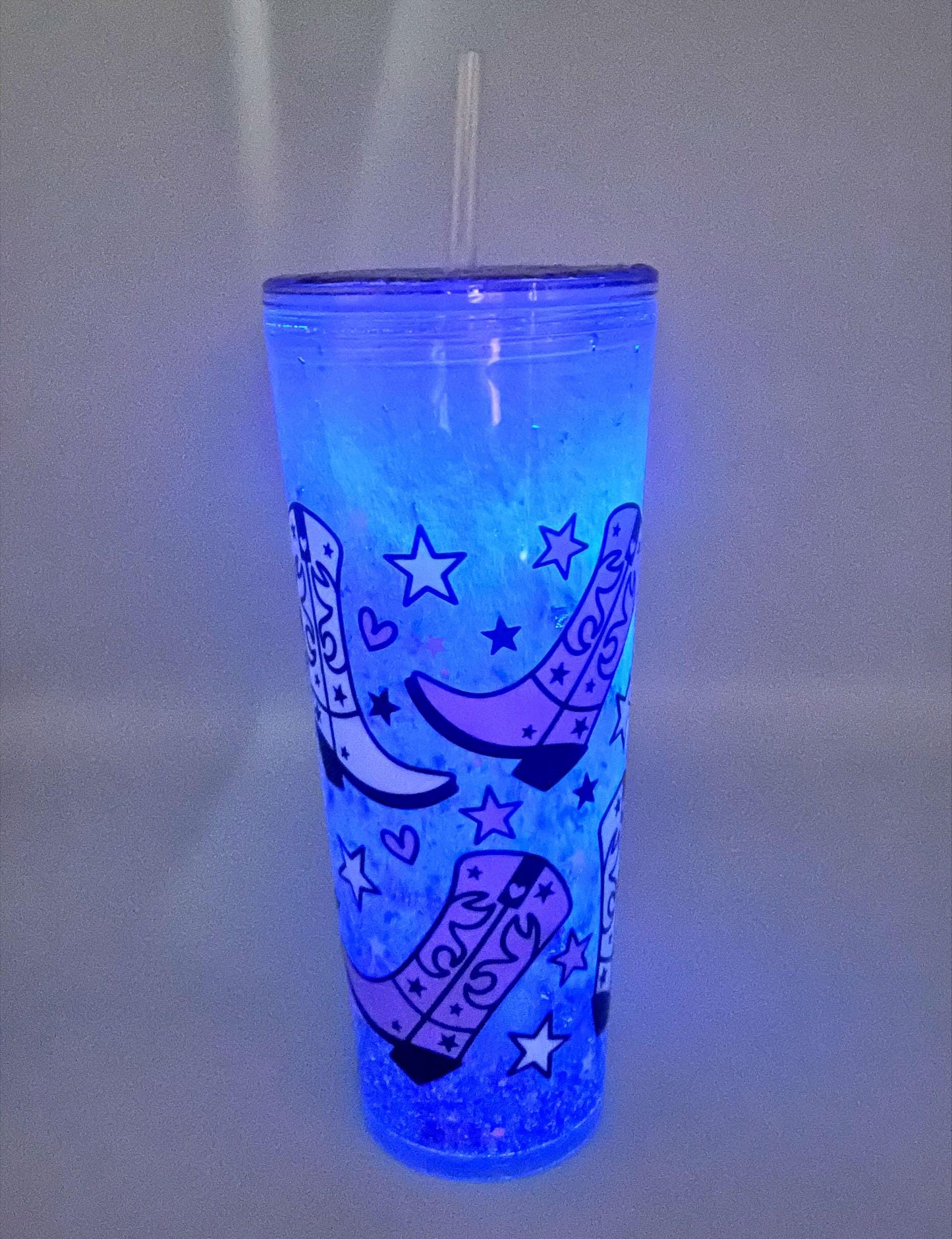 Cowboy boot snowglobe walled tumbler cup - Personalised - Custom - 24 oz - glow in the dark - glitter filled