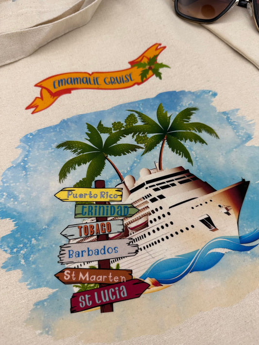 Custom Personalised Cruise Beach Tote Bag Album and Scrapbook Dust Bag Caribbean Mediterranean Ports