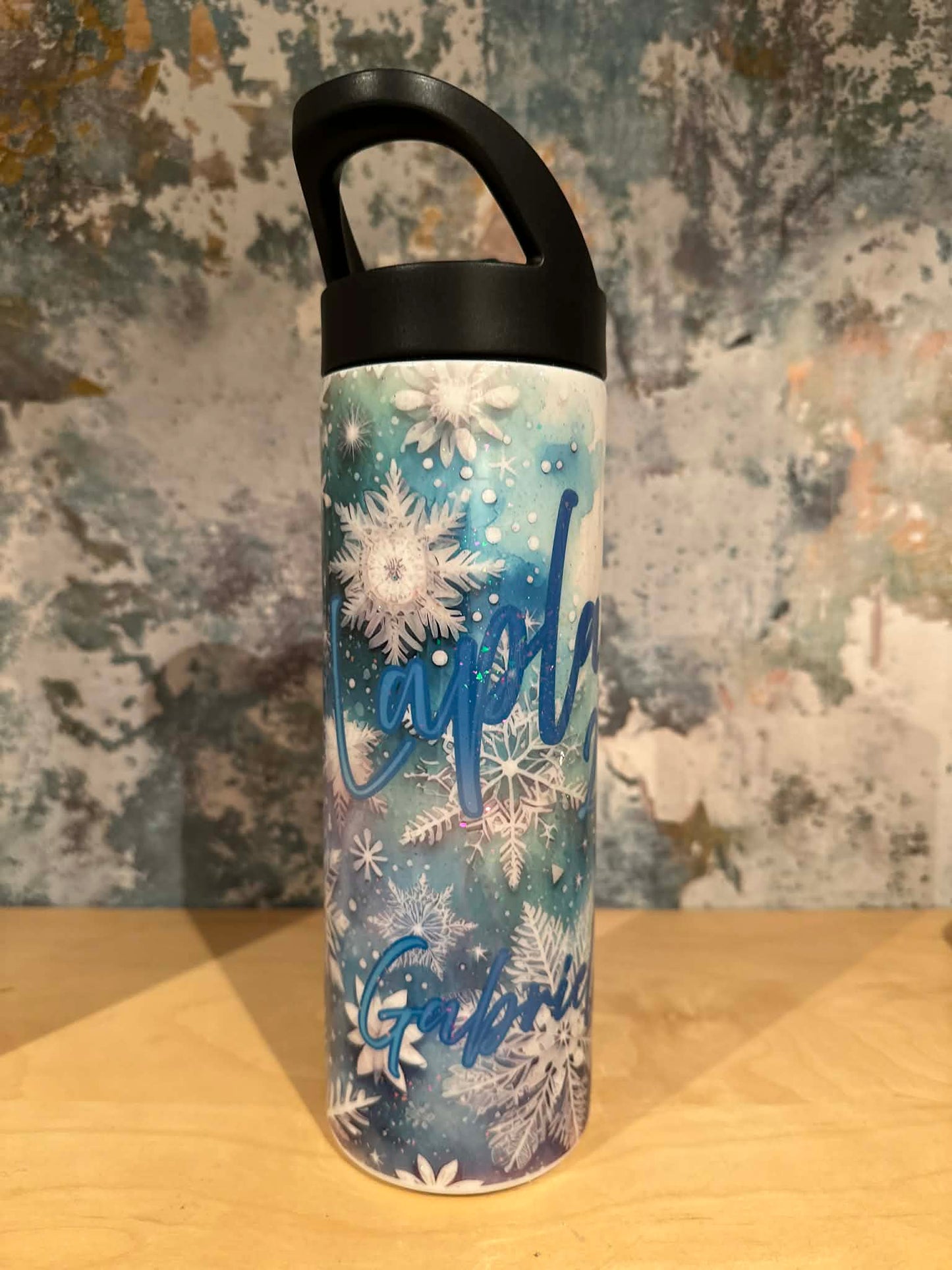 Personalised Christmas Holiday Winter scene stainless steel skinny 20oz tumbler cup customised features