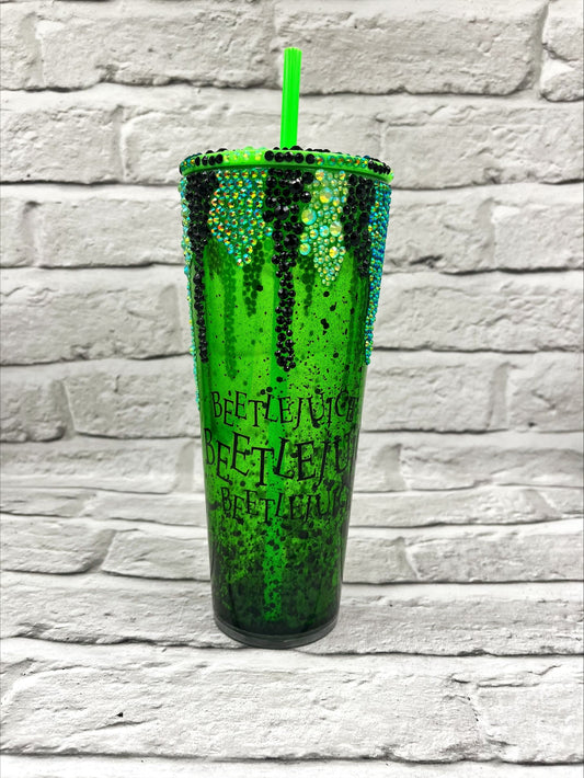 Film themed snowglobe walled tumbler cup - Personalised - Custom - 24 oz - rhinestone lid and drips