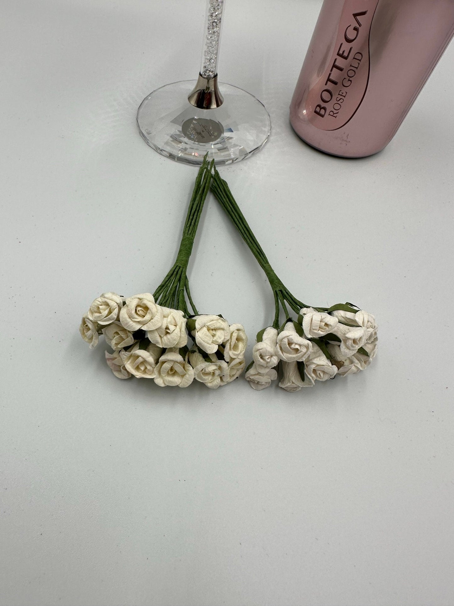 White Paper Rose flowers posy (12 buds per posy) bud wired crafting wedding stationery scrapbook (x12)