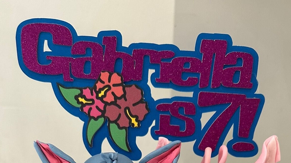 Custom Personalised Lilo Stitch and Angel themed 3d Glitter Cake Topper