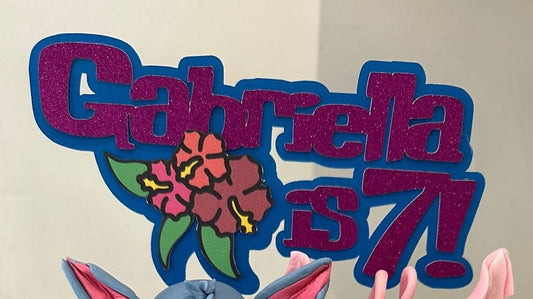 Custom Personalised Lilo Stitch and Angel themed 3d Glitter Cake Topper
