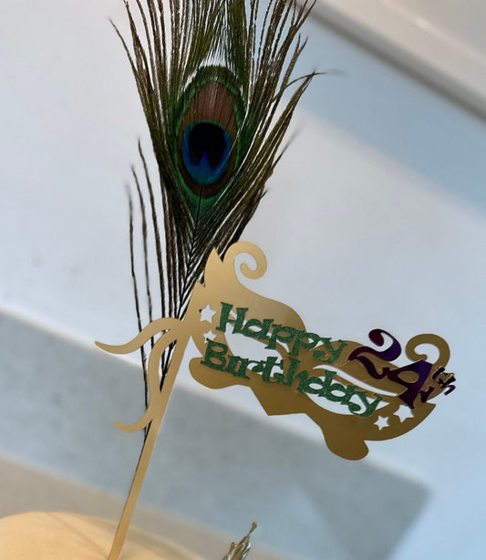 Custom Personalised Cake Topper Masked Ball Venice with peacock feather