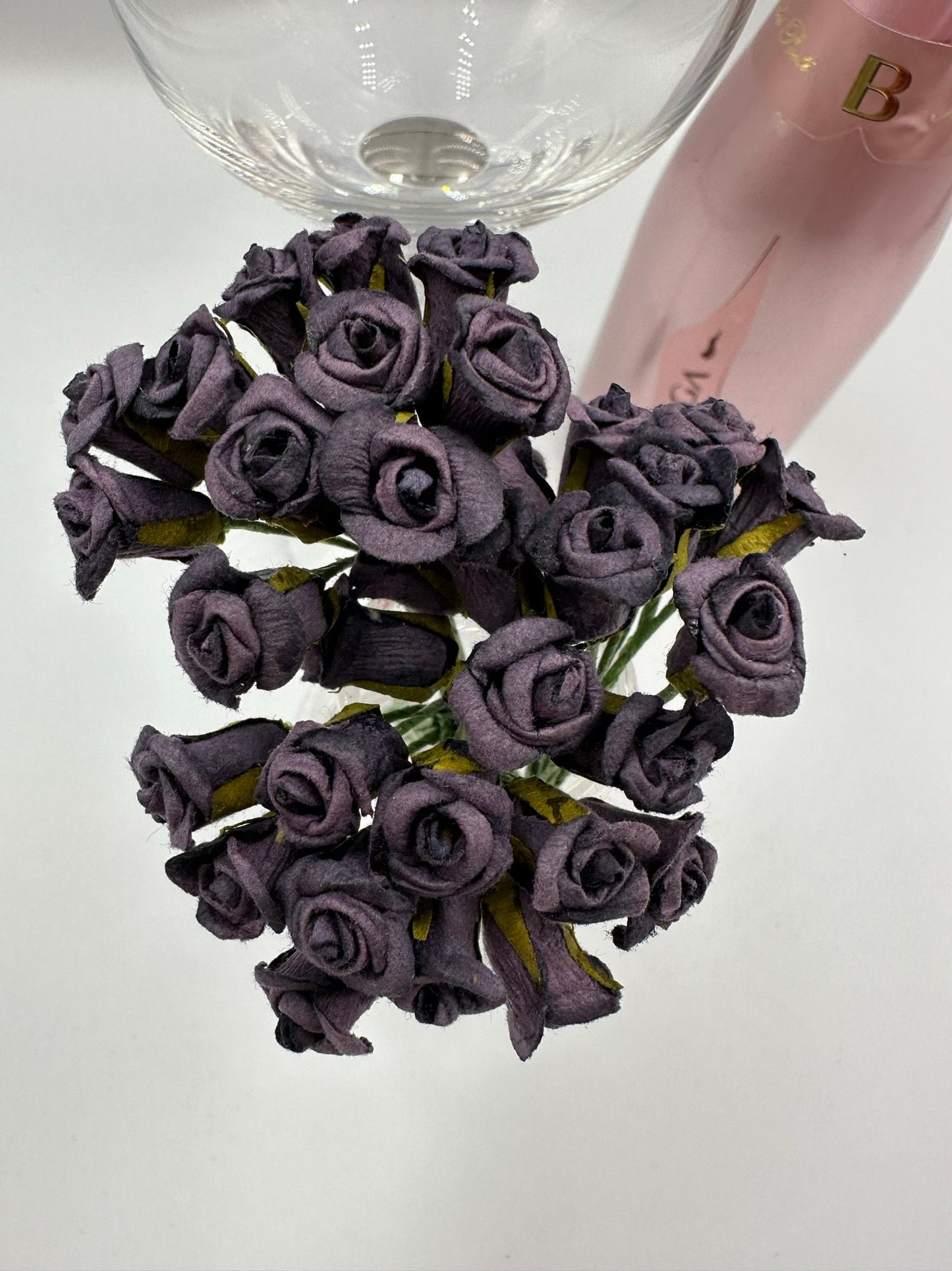 Paper rose buds flowers wired crafting wedding stationery scrapbook (x12)