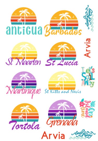 3 Sheets of Personalised Cruise Holiday Vacation Stickers - Royal Caribbean - P&O - MSC - NCL - Mediterranean - Ship - Boat