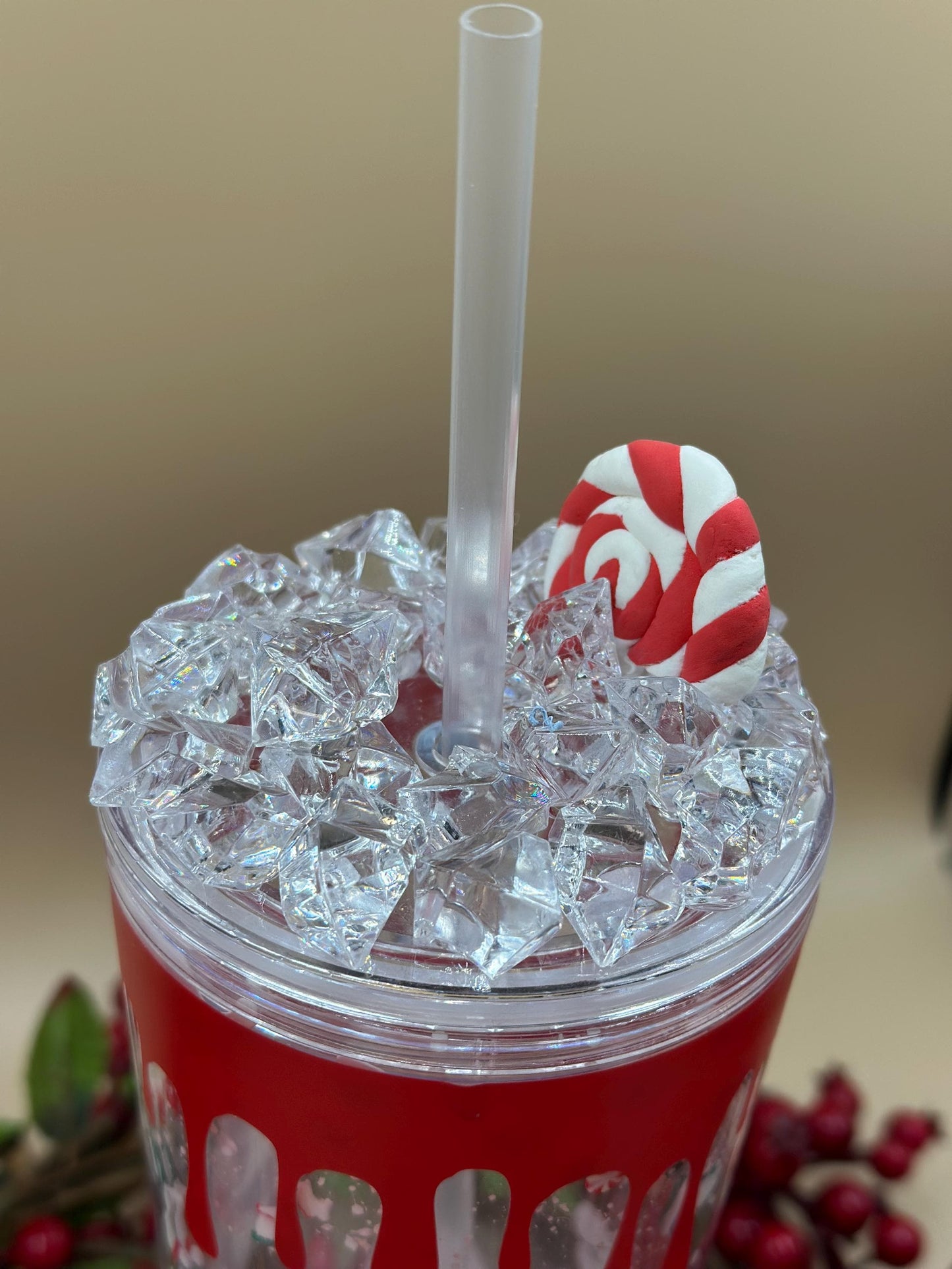 Snowing Xmas snowglobe tumbler acrylic cup 24 oz - marshmallow whipped cream  rhinestone - glitter - Christmas - Holiday