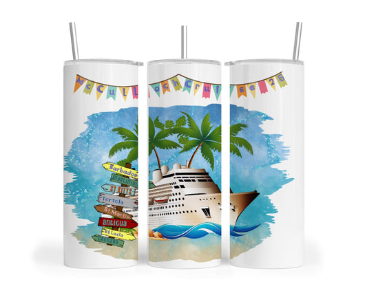 Personalised Caribbean Cruise Mediterranean World Fjord metal skinny 20oz tumbler cup  personalised customised MSC P&O Royal Caribbean NCL